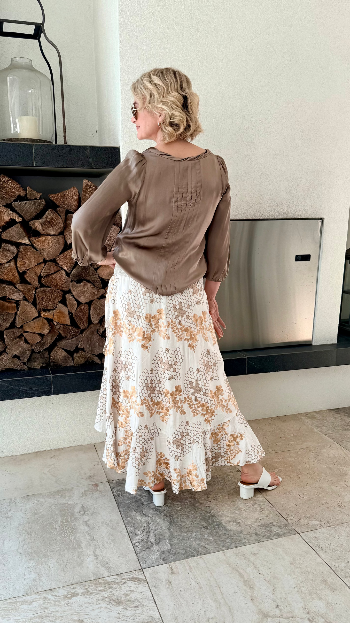 ONCE WAS Embroidered Tiered Linen Blend Midi Skirt, Size 3/L