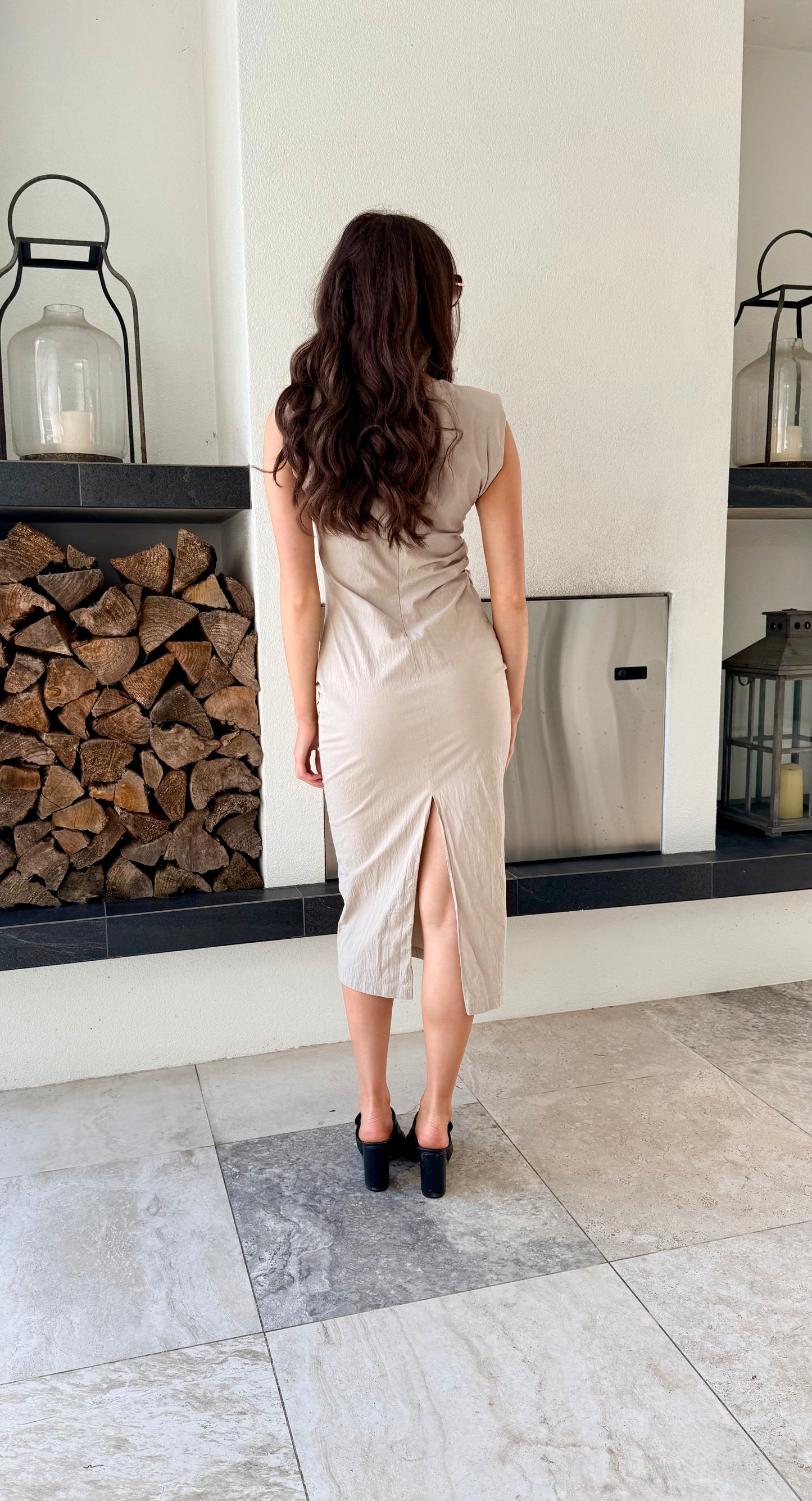 RESERVED Tan Midi Dress, Size M