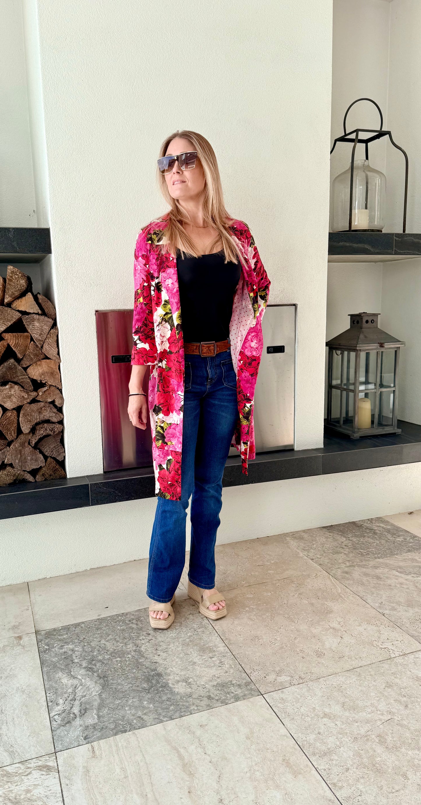 TRELISE COOPER Pink Floral Knee Length Coat, Size 6