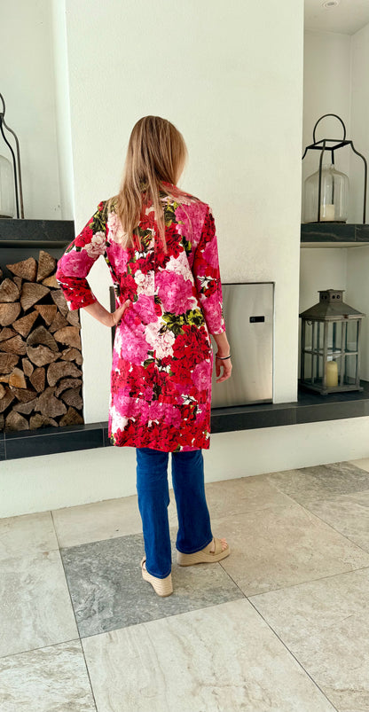 TRELISE COOPER Pink Floral Knee Length Coat, Size 6