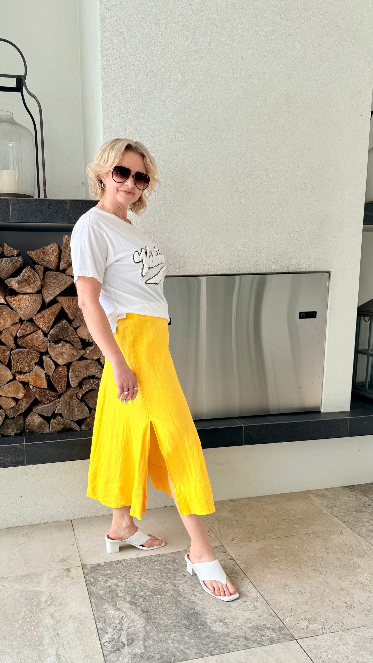 SEED Yellow Linen Blend Maxi Skirt, Size 8