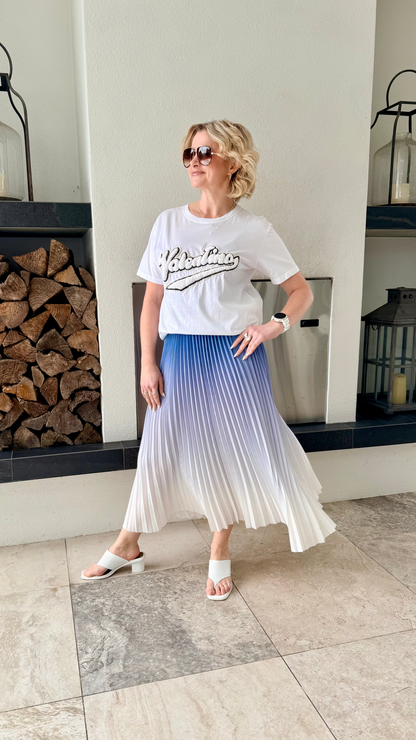 STELLA + GEMMA Blue/White Pleated Ombre Maxi Skirt