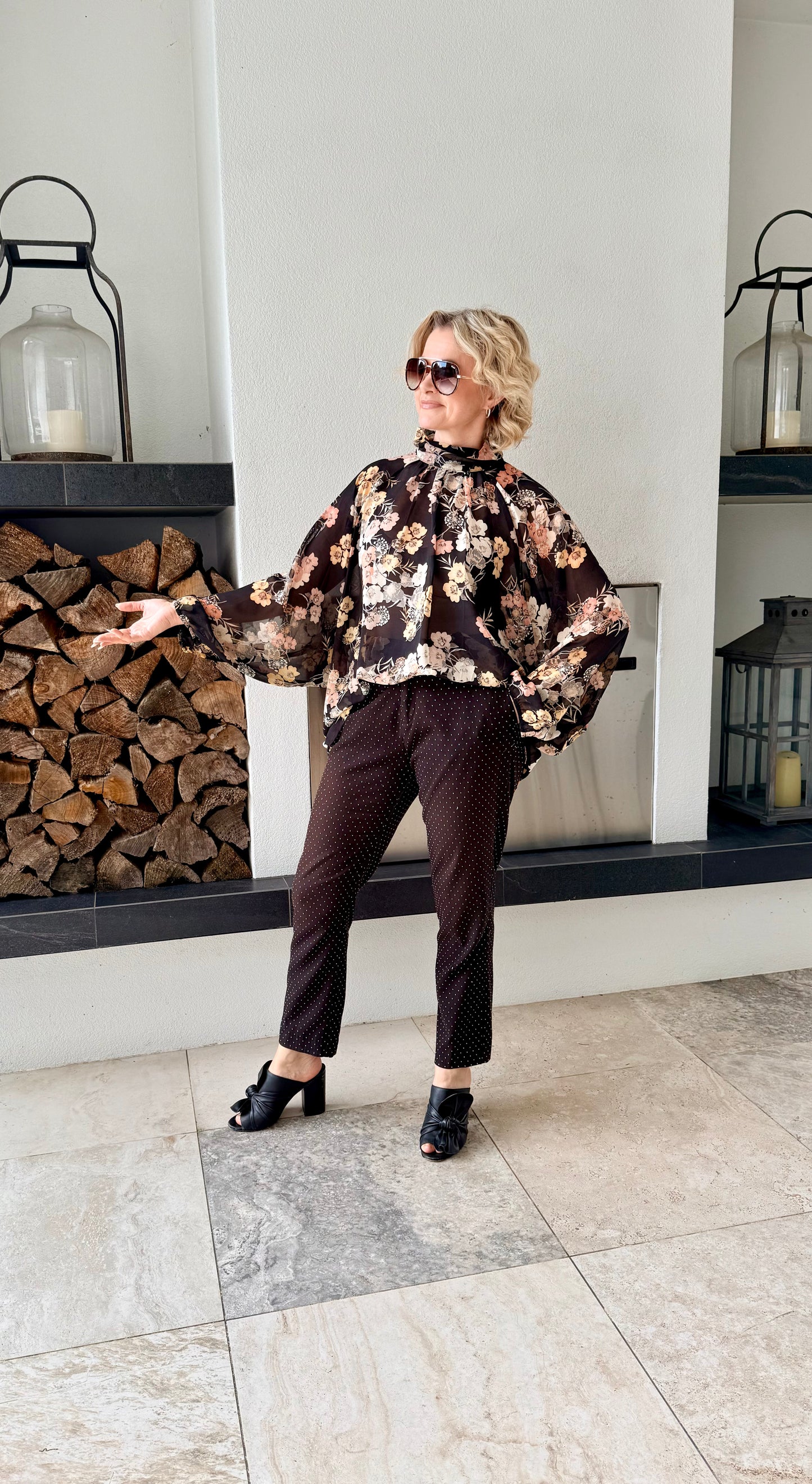 KETZ-KE Black Floral Top (Size 14)