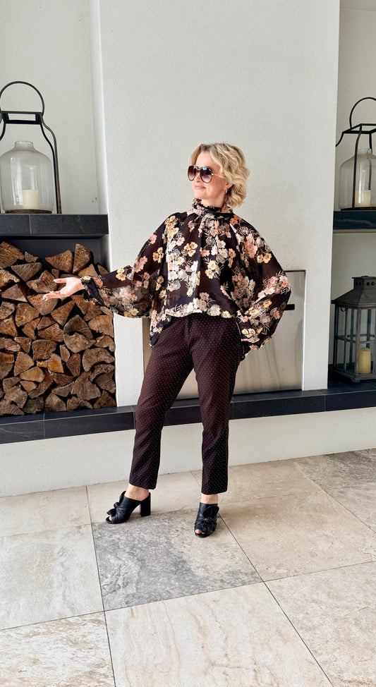KETZ-KE Black Floral Top (Size 14)