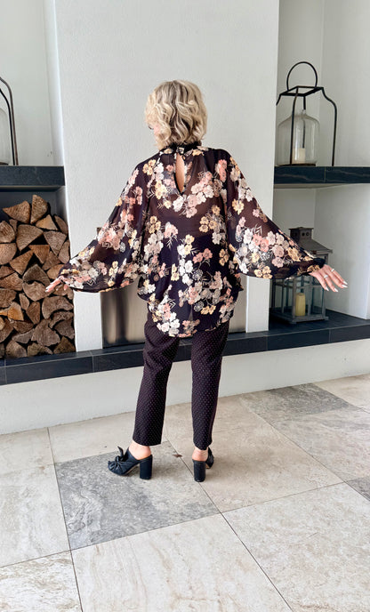 KETZ-KE Black Floral Top (Size 14)