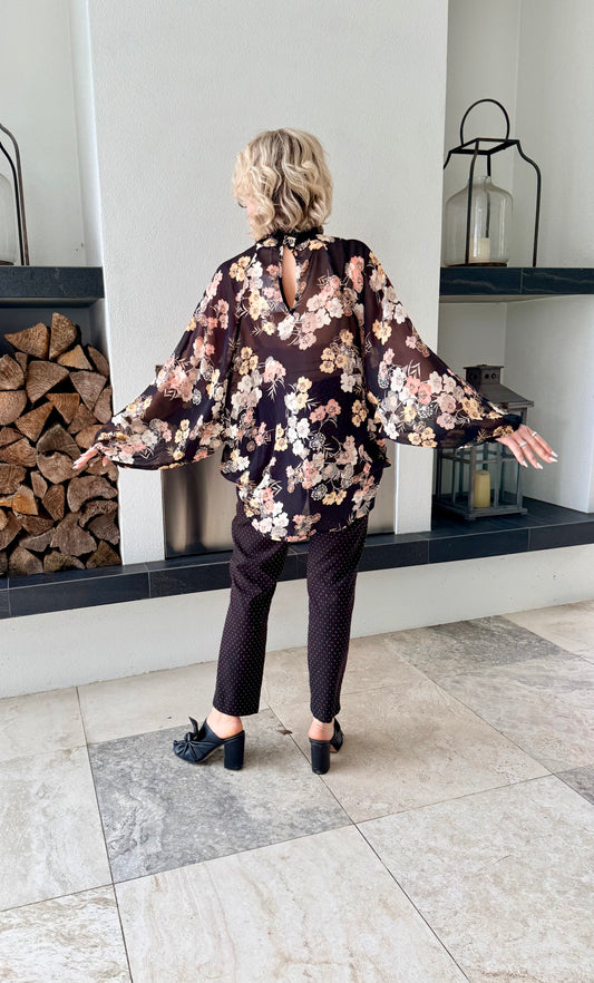 KETZ-KE Black Floral Top (Size 14)