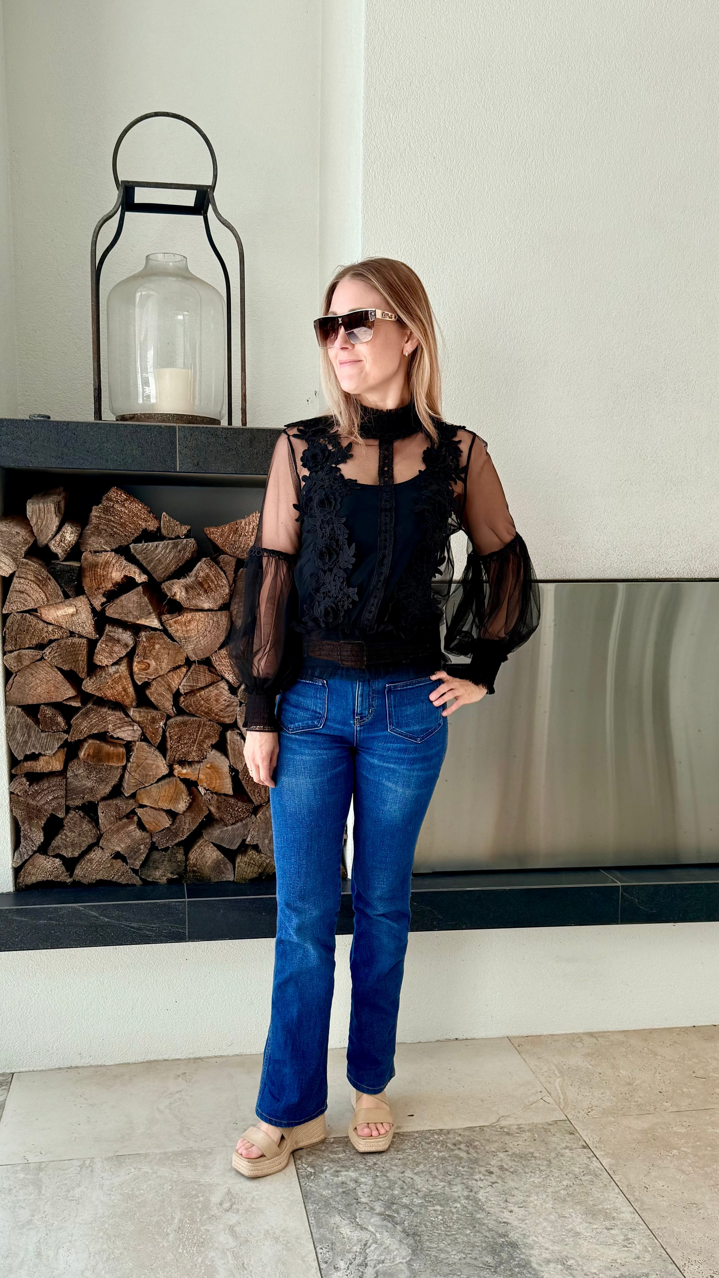 MIRROU Sheer Black Top, Size M