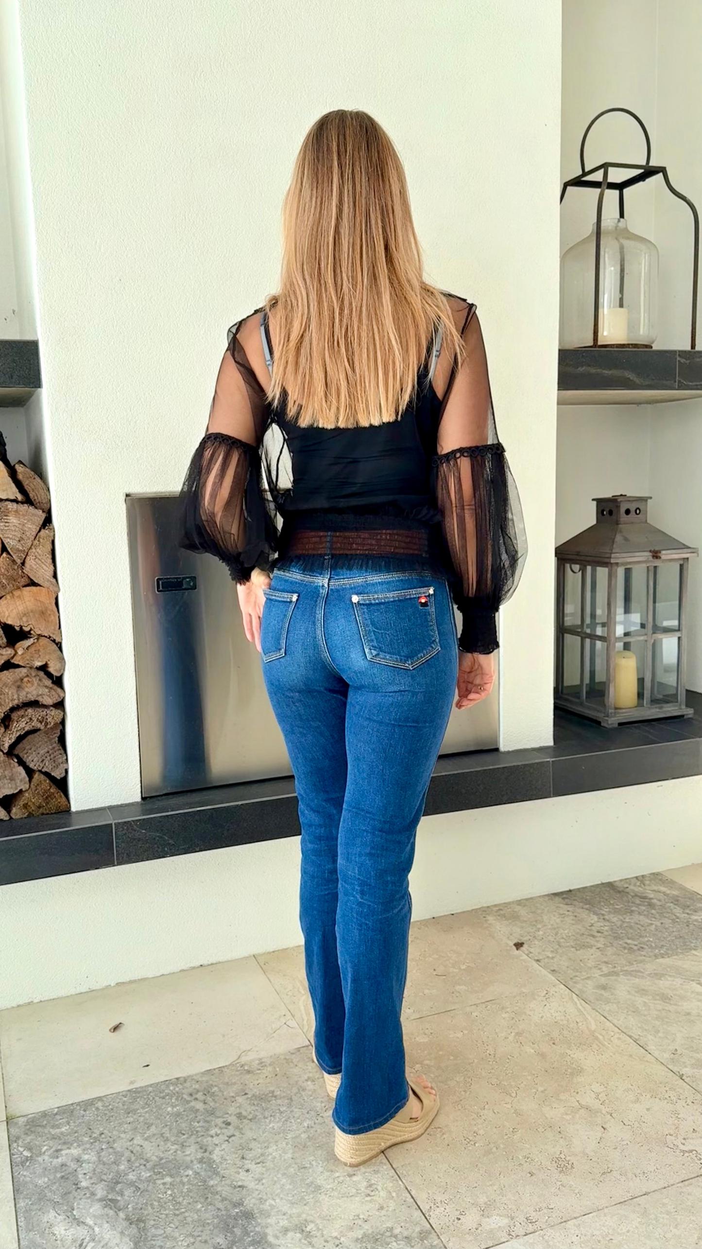 MIRROU Sheer Black Top, Size M