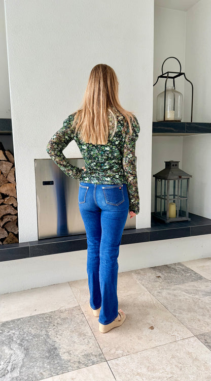 SCOTCH & SODA Green Floral Sheer Top, Size L (Fits S/M)