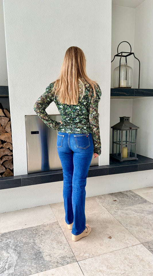 SCOTCH & SODA Green Floral Sheer Top, Size L (Fits S/M)