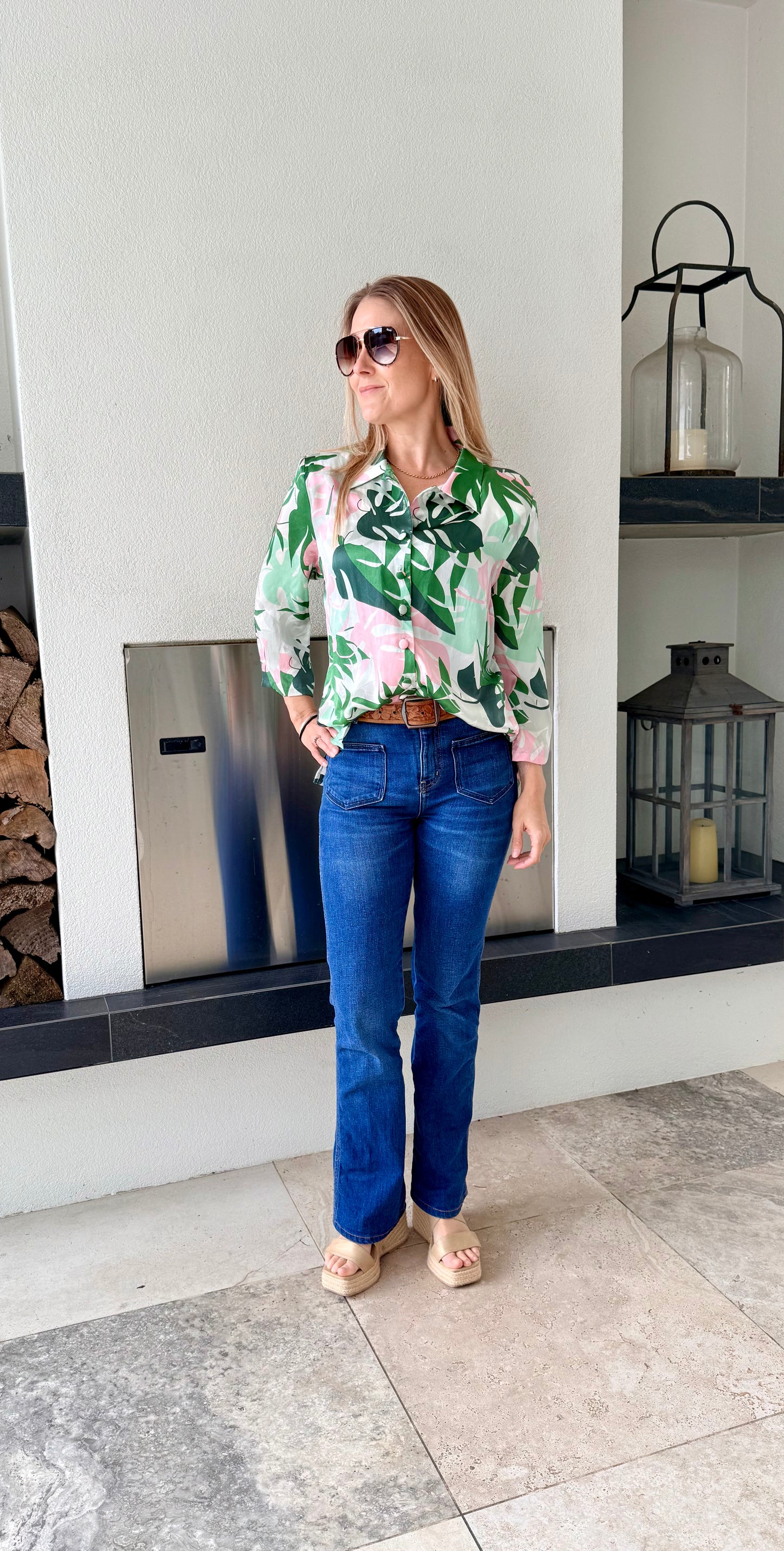 ADRIENNE WINKLEMANN Green/Pink Floral Shirt