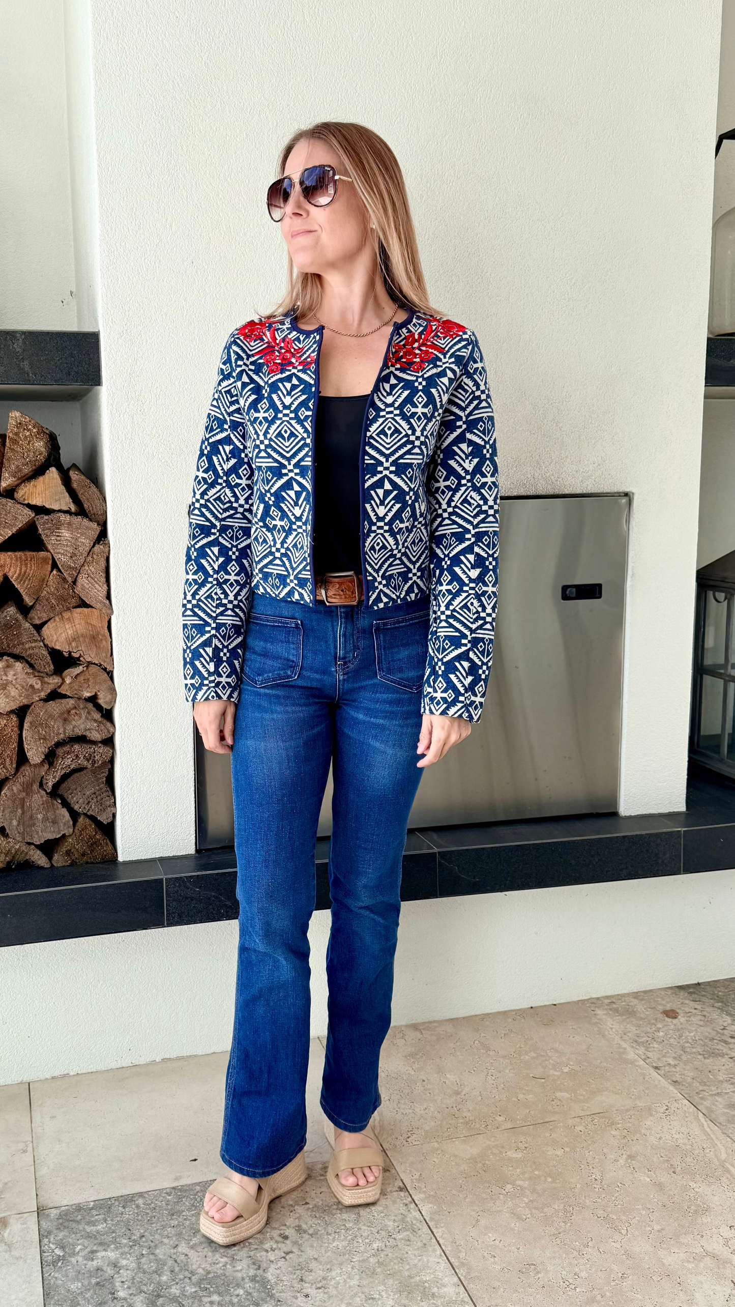 PAINT IT RED - Blue/White Cropped Jacket, Size M