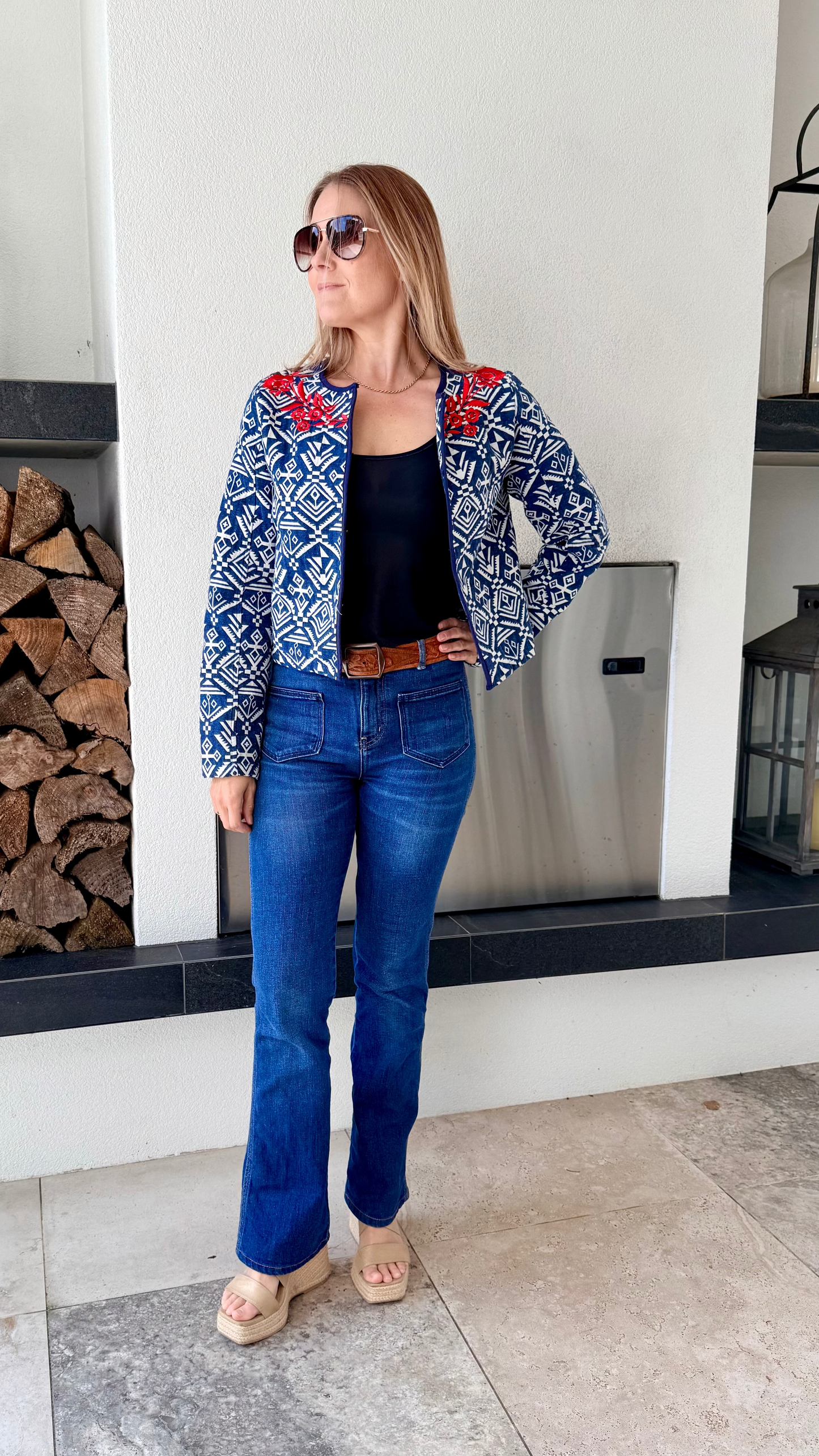 PAINT IT RED - Blue/White Cropped Jacket, Size M