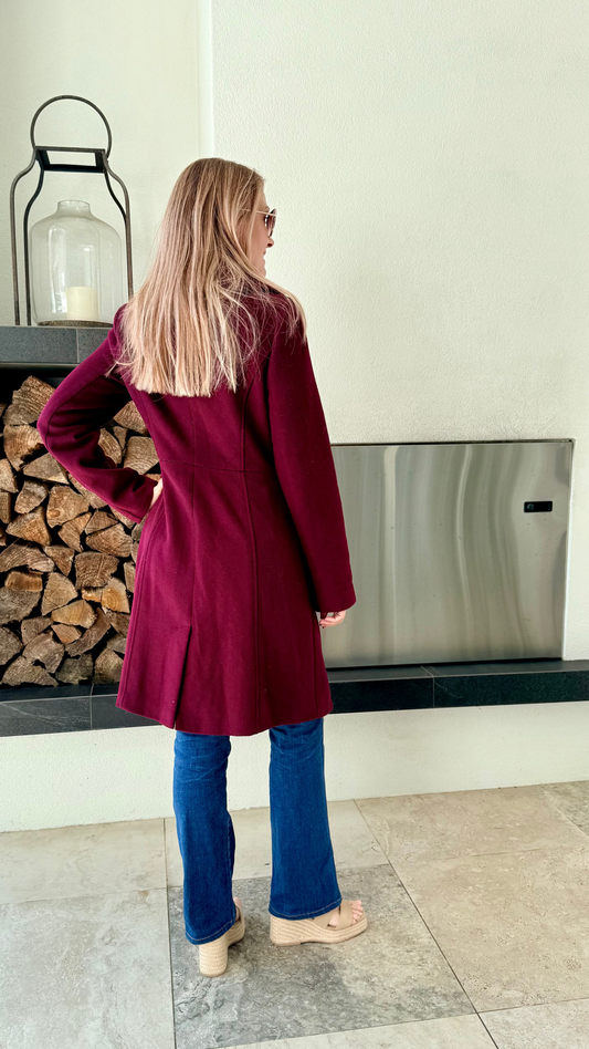 REVIEW Maroon/Burgundy Knee Length Wool Blend Coat, Size 10