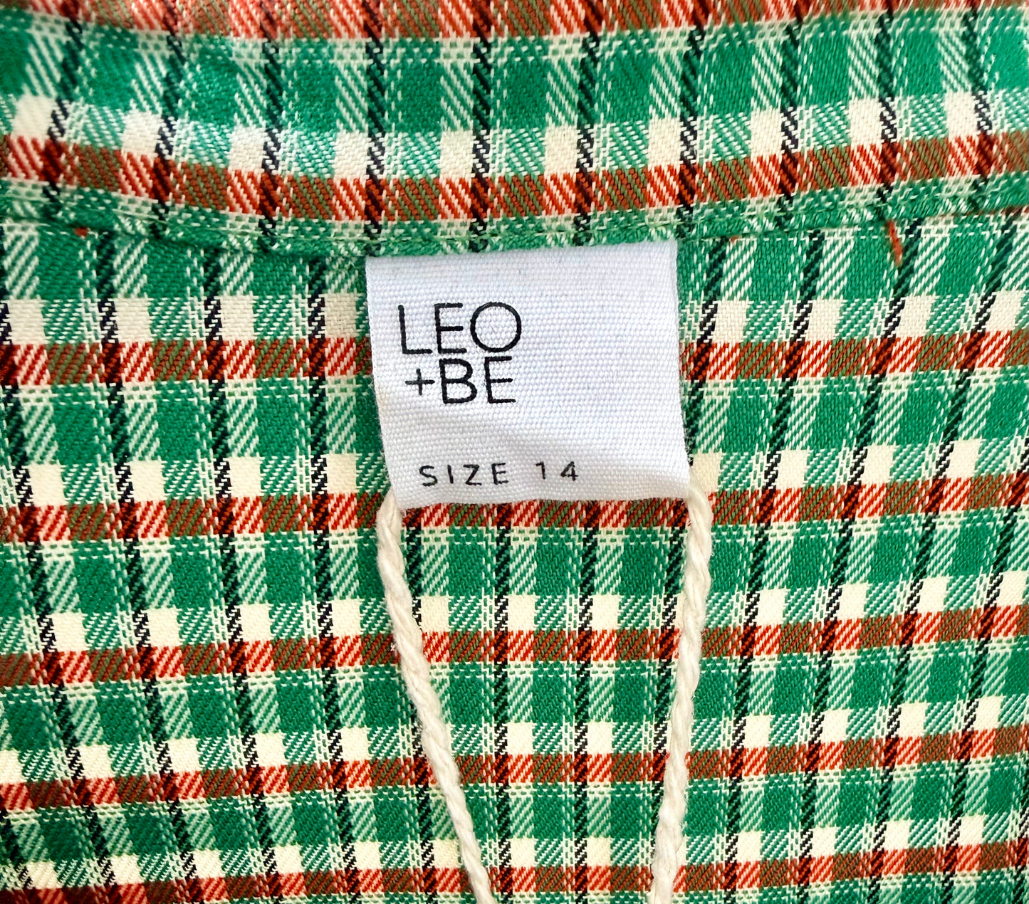 LEO + BE Green and White Plaid Button Up Shirt, Size 14