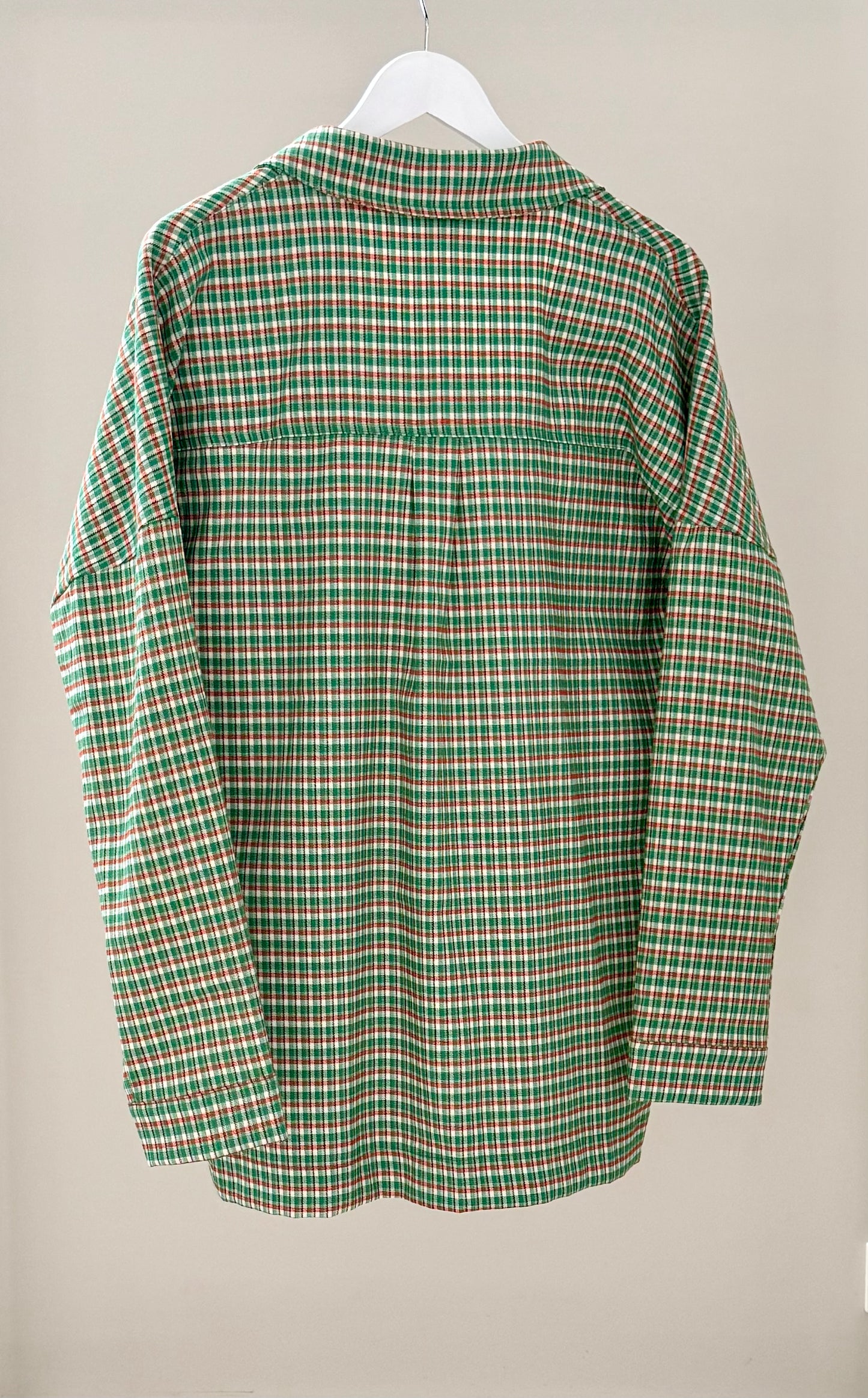 LEO + BE Green and White Plaid Button Up Shirt, Size 14