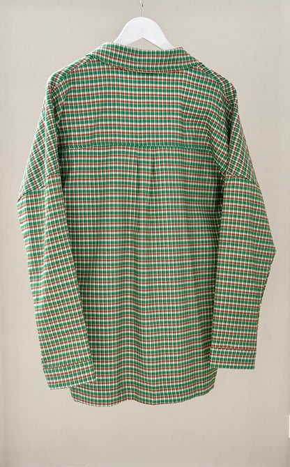 LEO + BE Green and White Plaid Button Up Shirt, Size 14