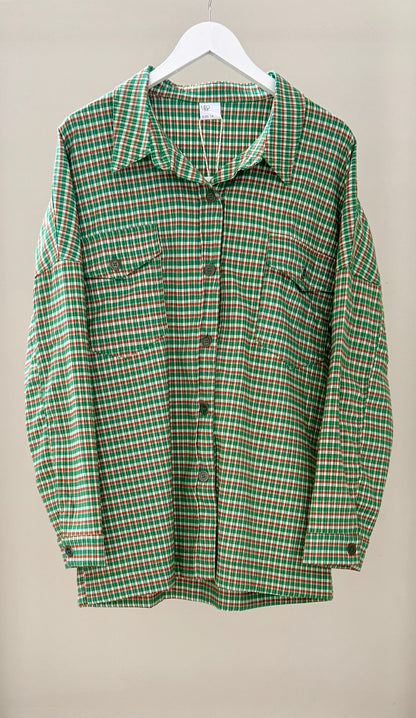 LEO + BE Green and White Plaid Button Up Shirt, Size 14