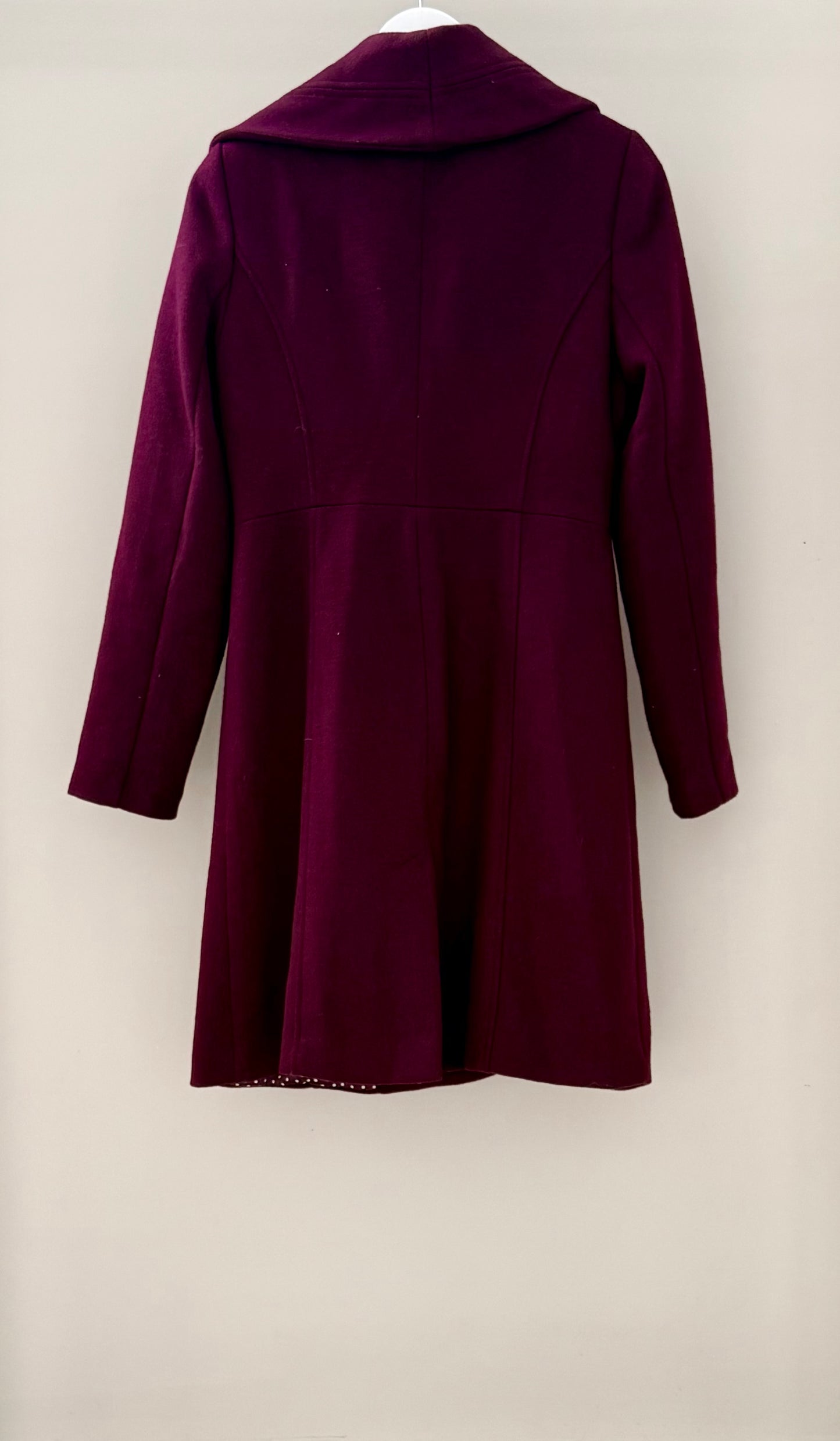 REVIEW Maroon/Burgundy Knee Length Wool Blend Coat, Size 10