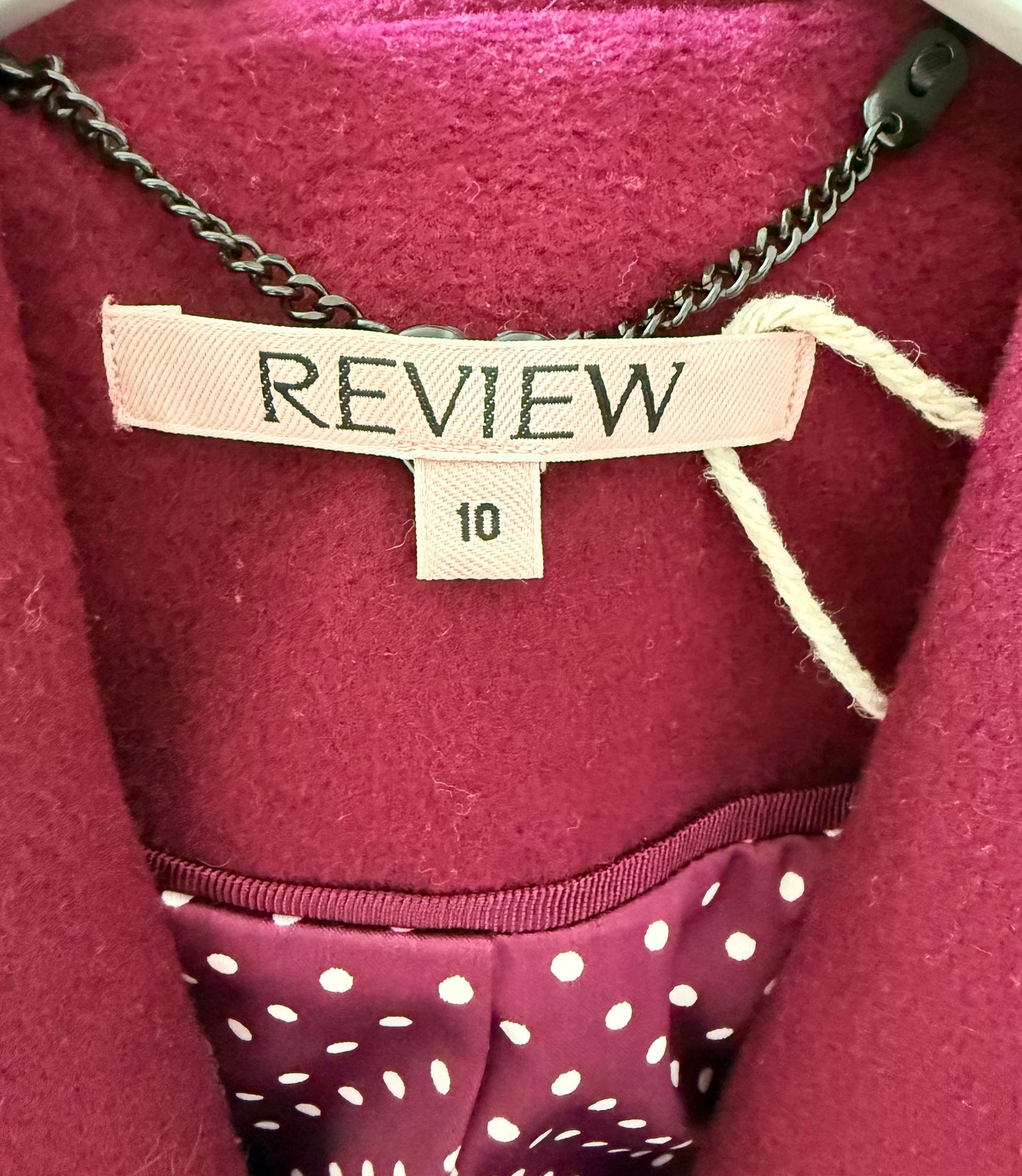 REVIEW Maroon/Burgundy Knee Length Wool Blend Coat, Size 10