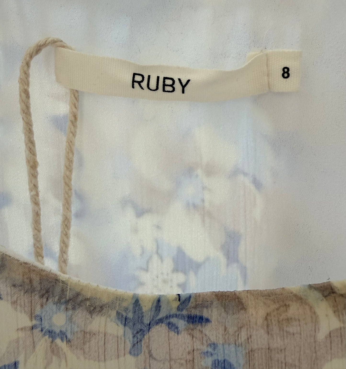 RUBY Light Blue Floral Knee Length Dress, Size 8