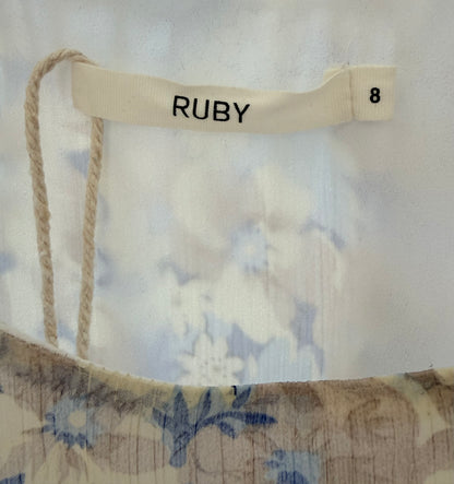 RUBY Light Blue Floral Knee Length Dress, Size 8