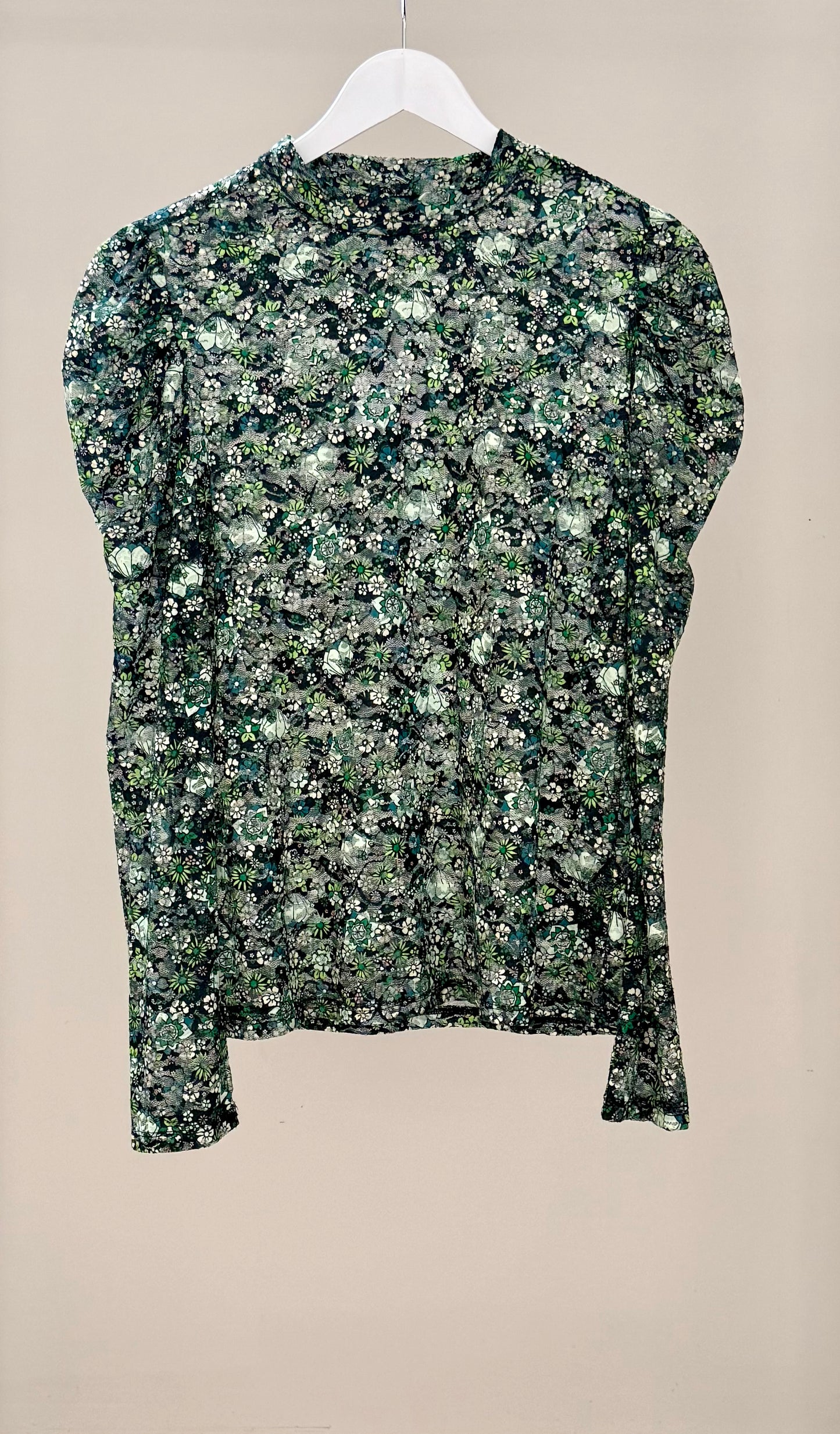 SCOTCH & SODA Green Floral Sheer Top, Size L (Fits S/M)