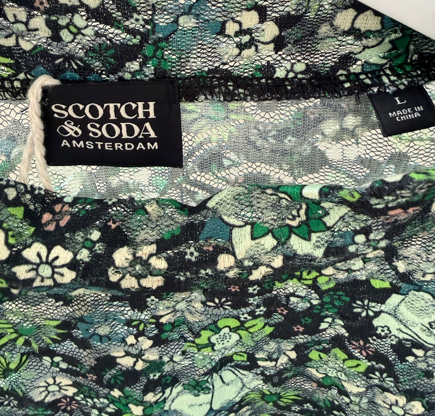 SCOTCH & SODA Green Floral Sheer Top, Size L (Fits S/M)