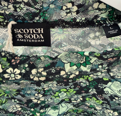 SCOTCH & SODA Green Floral Sheer Top, Size L (Fits S/M)