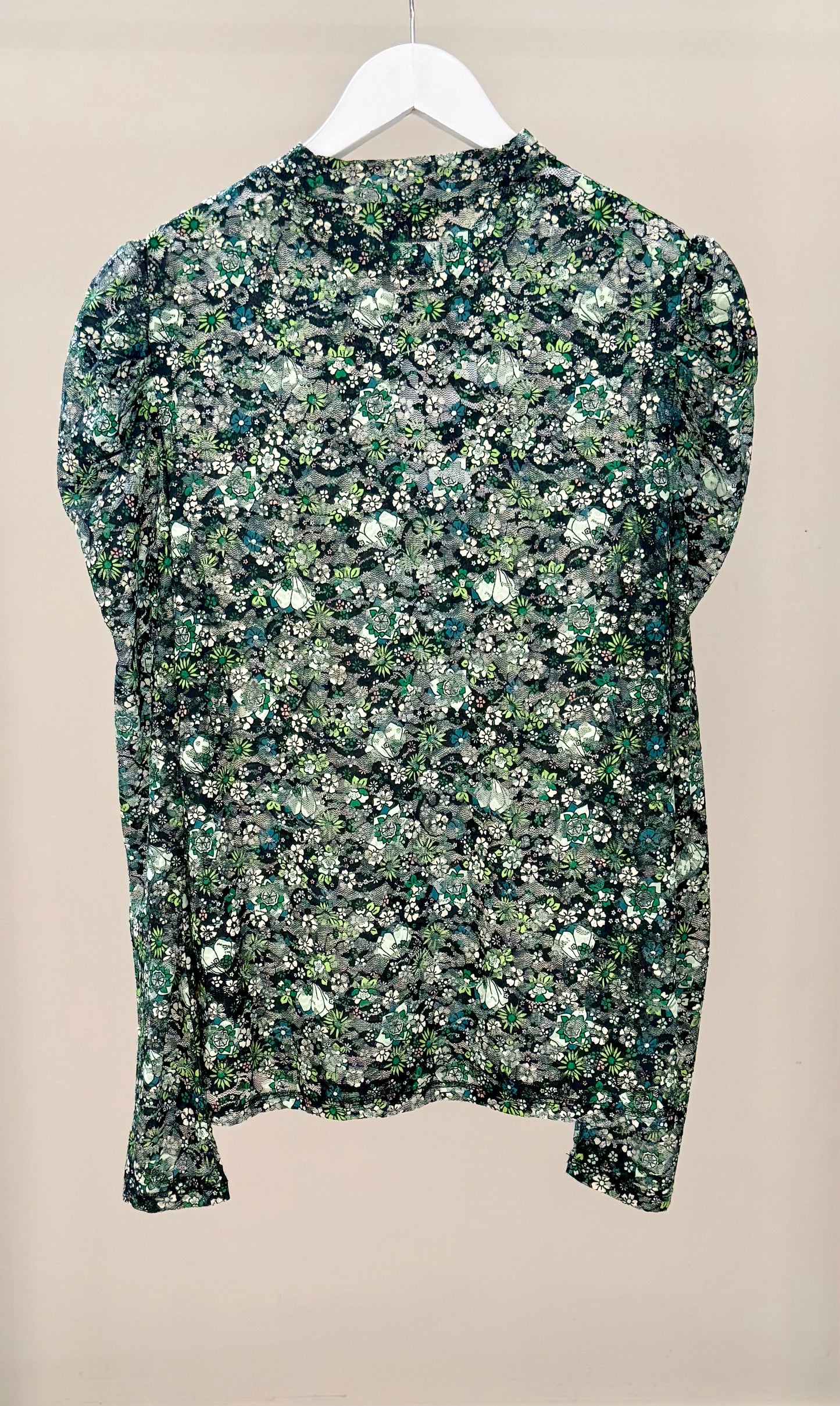 SCOTCH & SODA Green Floral Sheer Top, Size L (Fits S/M)