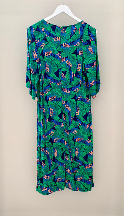 ANDREA MOORE Green Floral Midi Length Dress, Fits 12/M