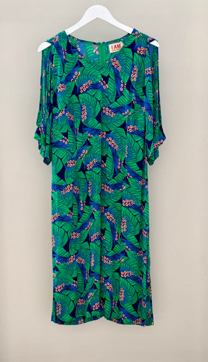 ANDREA MOORE Green Floral Midi Length Dress, Fits 12/M