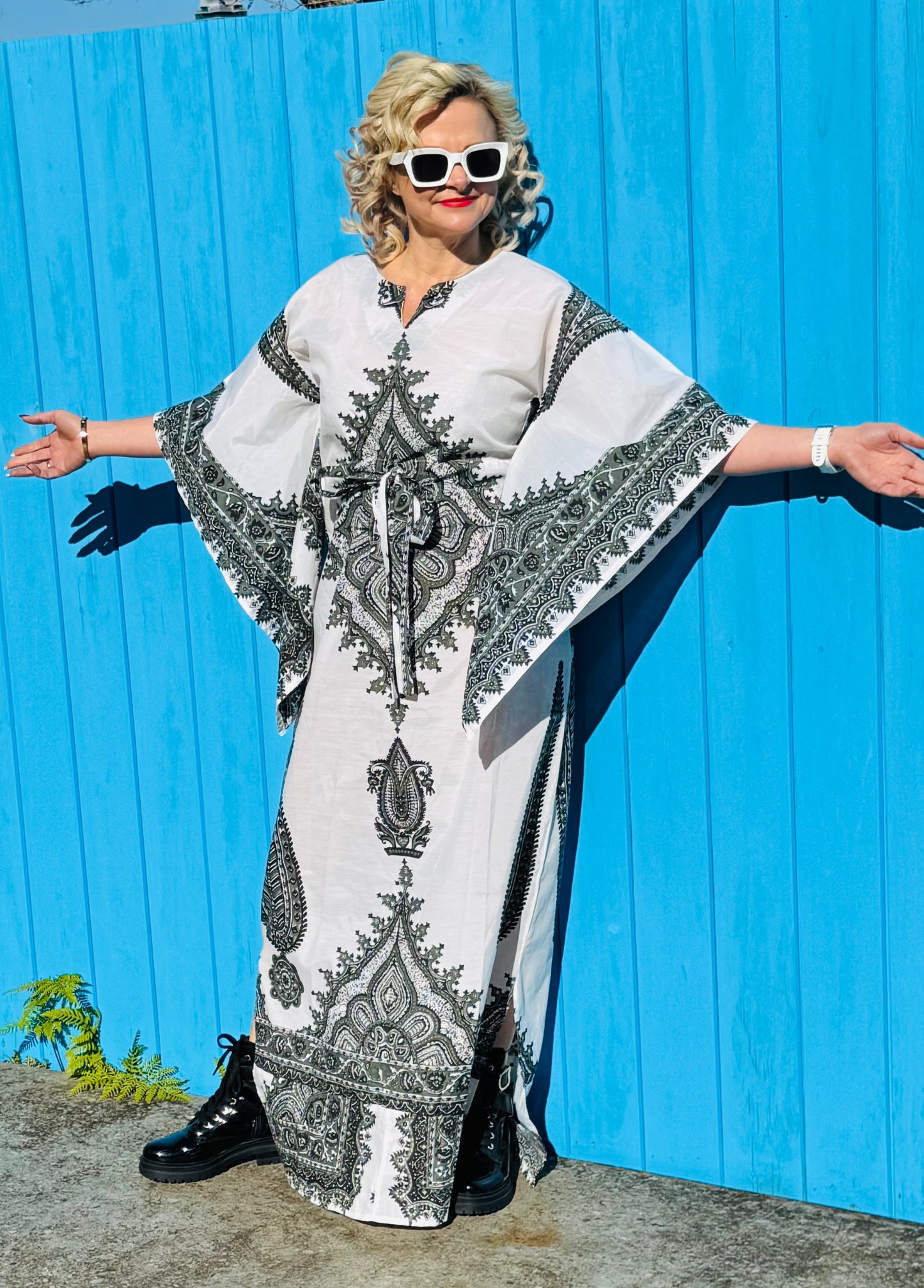 White/Green Maxi Dress (No Label)