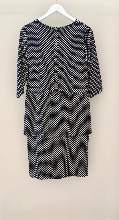 JULIETTE HOGAN Black/Tan Knee Length Silk Dress, Size 10