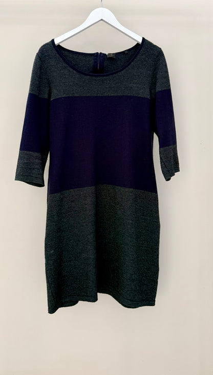 DAVID LAWRENCE - Grey/Navy Knee Length Wool Blend Dress, Size XL (fits M)