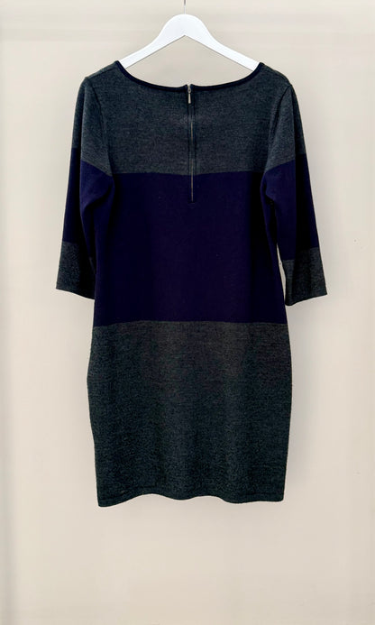 DAVID LAWRENCE - Grey/Navy Knee Length Wool Blend Dress, Size XL (fits M)