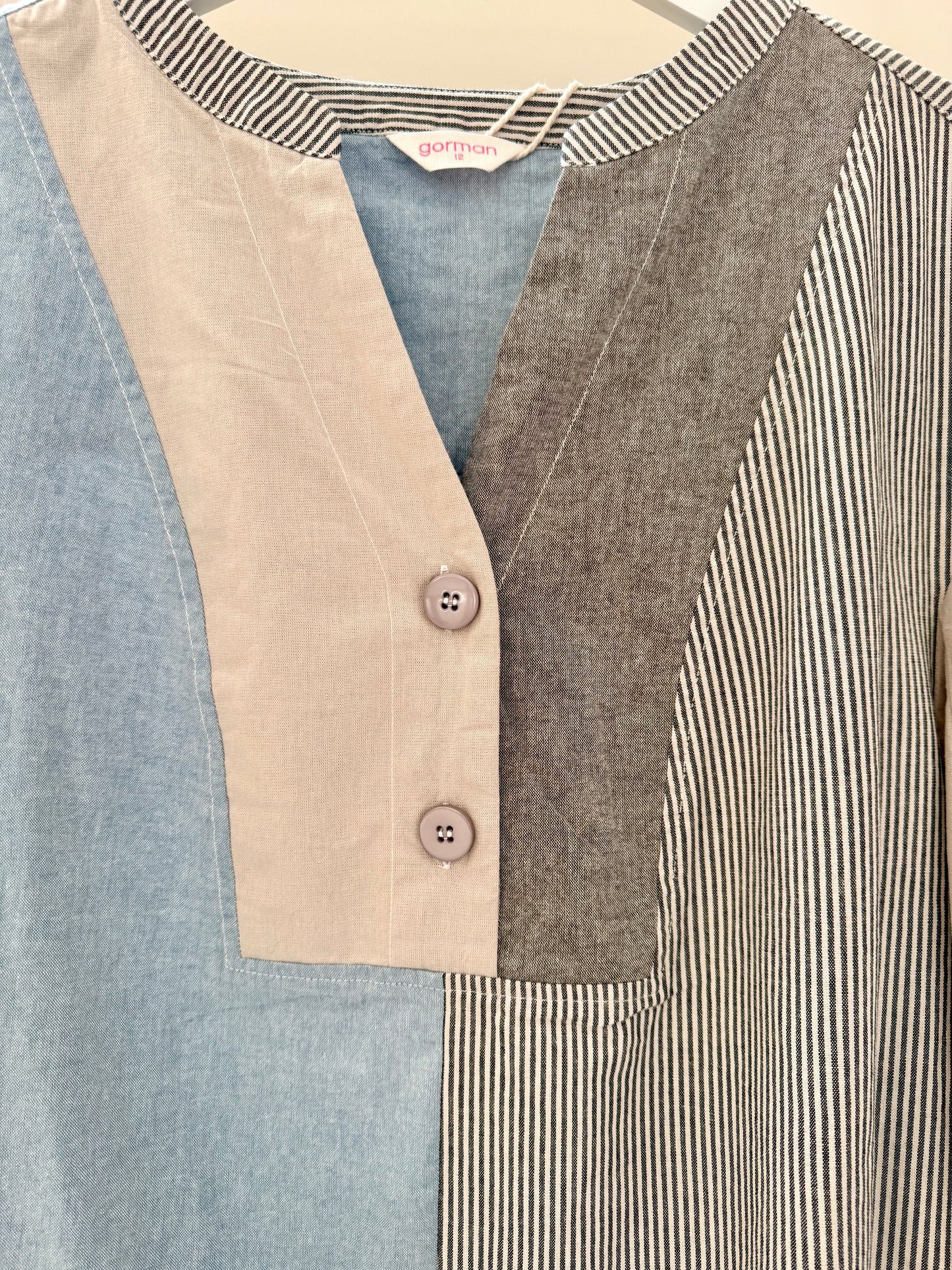 GORMAN Patterned Grey/Blue Shirt (Size 12) - 100% Organic Cotton