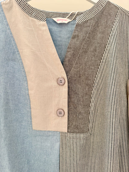 GORMAN Patterned Grey/Blue Shirt (Size 12) - 100% Organic Cotton