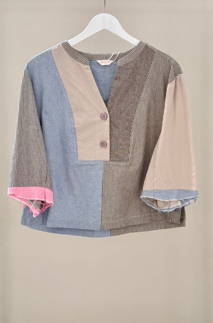 GORMAN Patterned Grey/Blue Shirt (Size 12) - 100% Organic Cotton