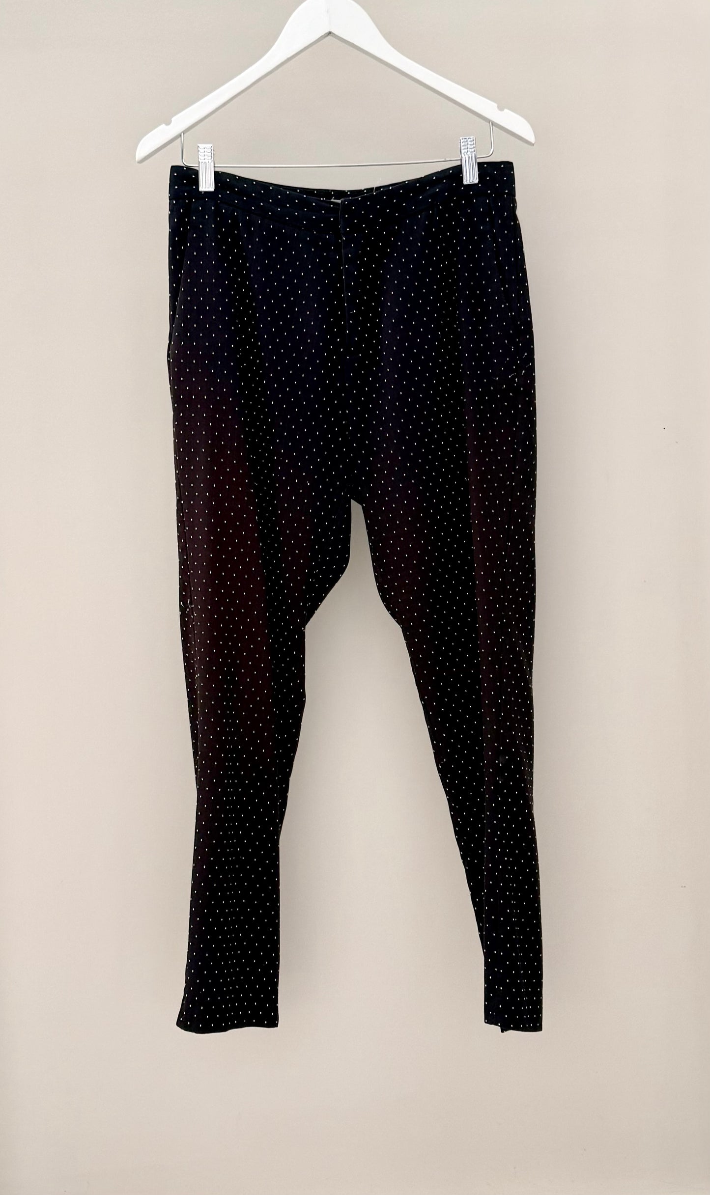 RUBY Brown/White Dotted Tapered Trousers, Size 10