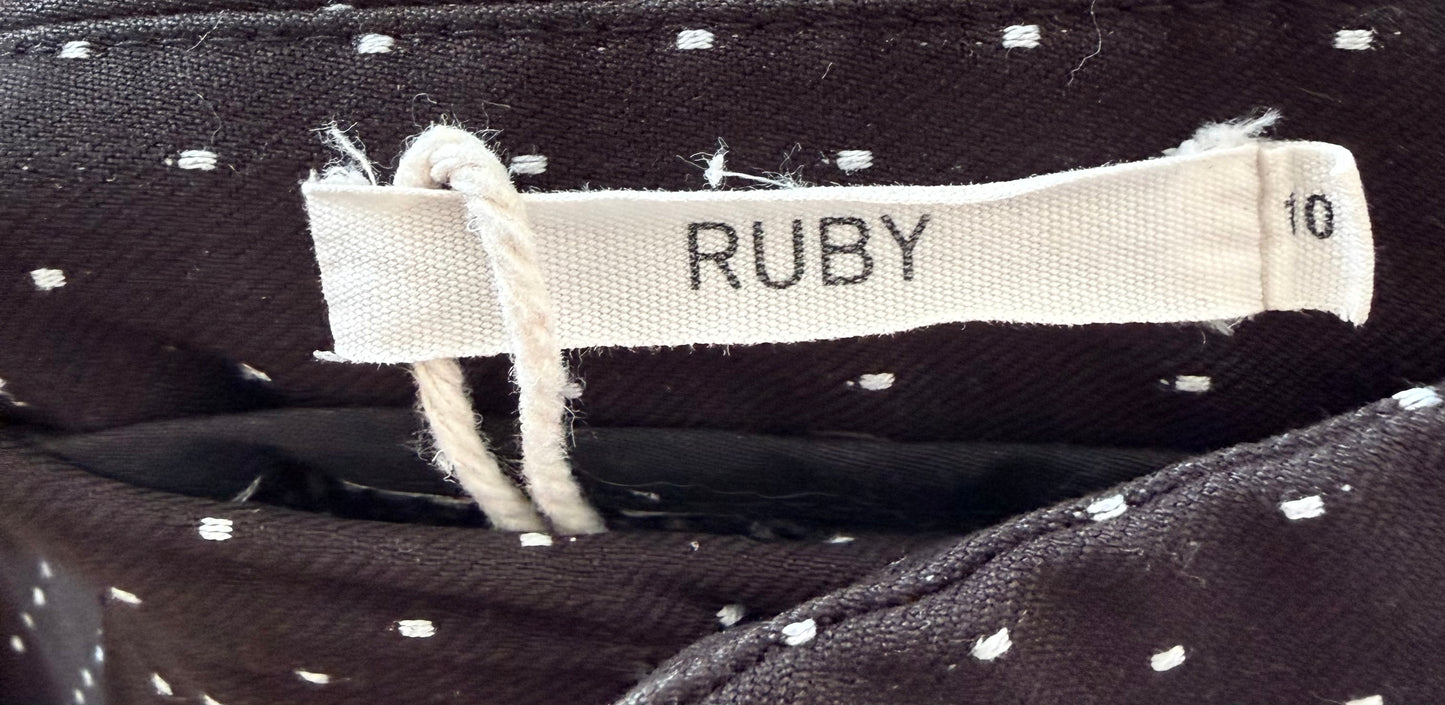 RUBY Brown/White Dotted Tapered Trousers, Size 10