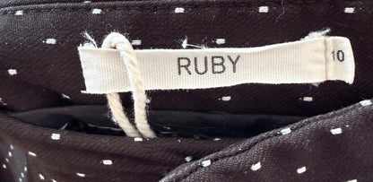 RUBY Brown/White Dotted Tapered Trousers, Size 10
