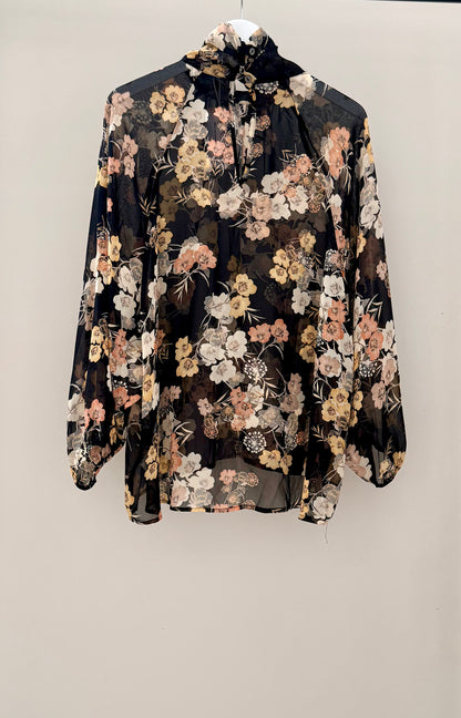KETZ-KE Black Floral Top (Size 14)