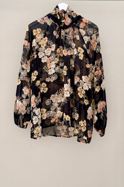 KETZ-KE Black Floral Top (Size 14)