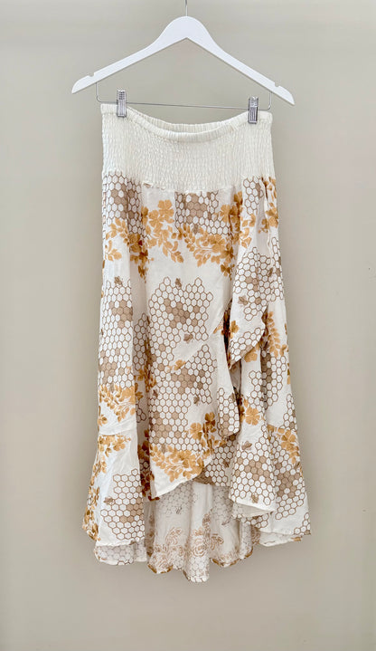 ONCE WAS Embroidered Tiered Linen Blend Midi Skirt, Size 3/L