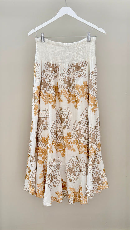ONCE WAS Embroidered Tiered Linen Blend Midi Skirt, Size 3/L