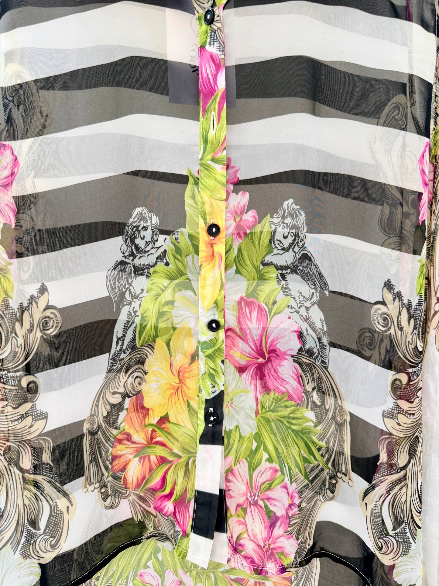 MEMO Black/White Floral Sheer Tunic Top, Size 12