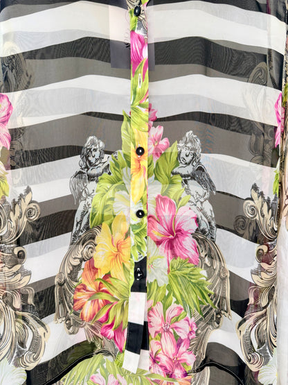 MEMO Black/White Floral Sheer Tunic Top, Size 12