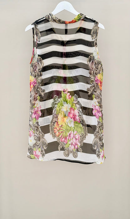 MEMO Black/White Floral Sheer Tunic Top, Size 12