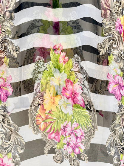 MEMO Black/White Floral Sheer Tunic Top, Size 12